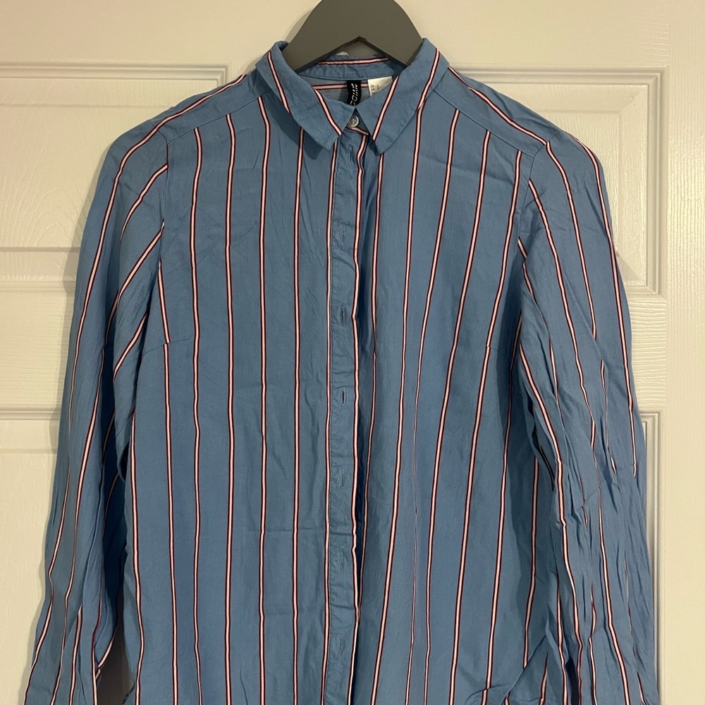 Divided Blue and Red Striped Shirt